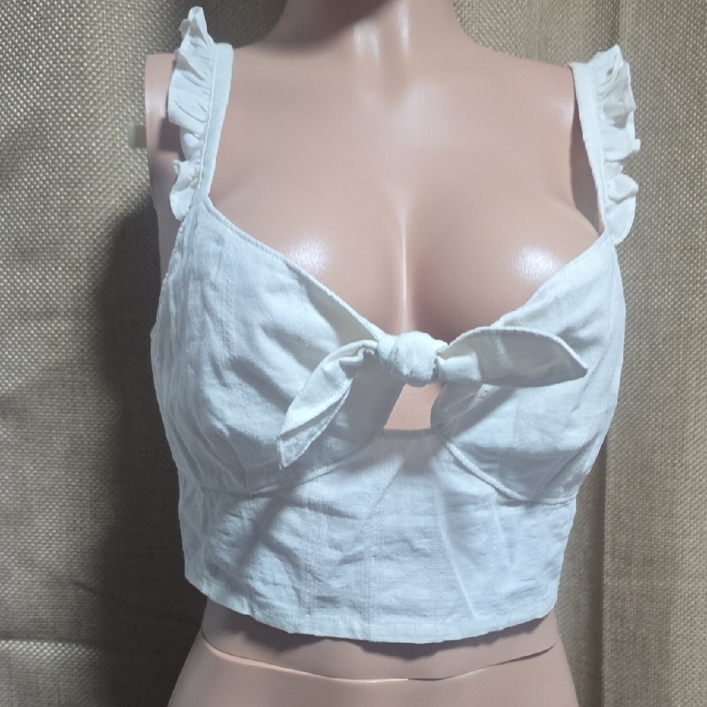 Express White Tie-Front Ruffle Tank Top